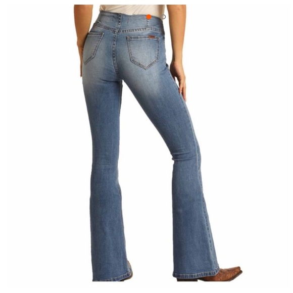 Women's Rock&Roll Denim Bargain Bell Pull On Flare Jeans Size 26 X 32 Western - Picture 2 of 9
